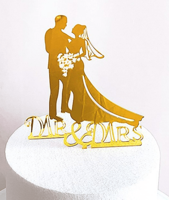 Mr & Mrs Couple Gold Cake Topper