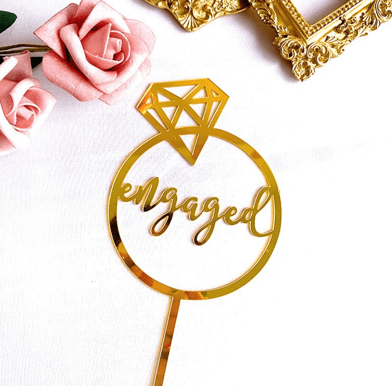 Engaged Circular Gold Diamond Cake Topper