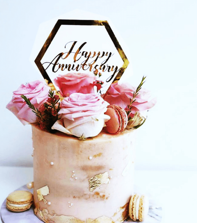 Hexagon Happy Anniversary Cake Topper