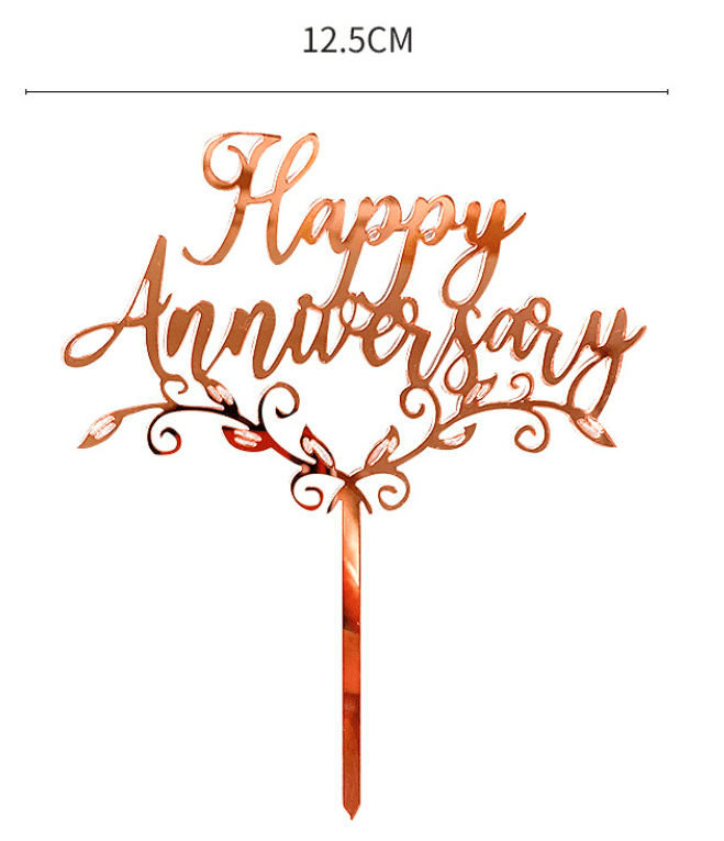 Happy Anniversary Rose Gold Cake Topper