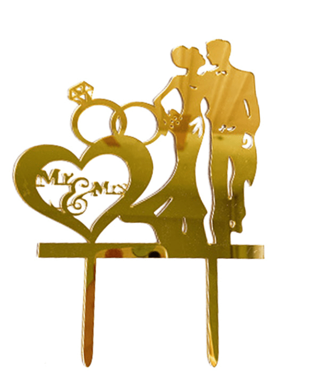 Mr & Mrs Diamond Kiss Gold Cake Topper