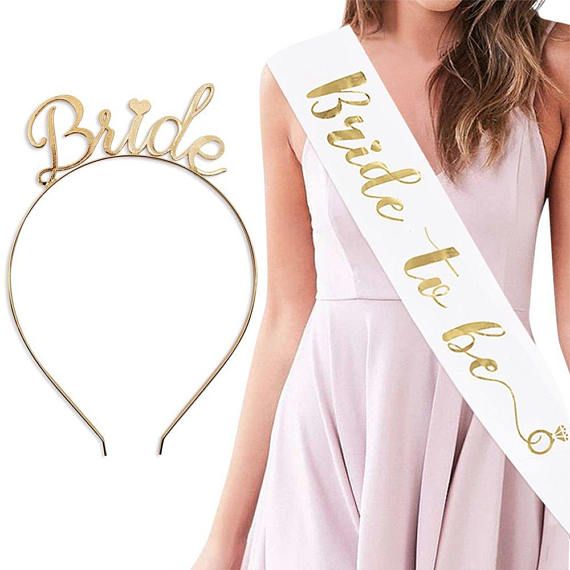 Gold Bride To Be Headband Tiara + Sash