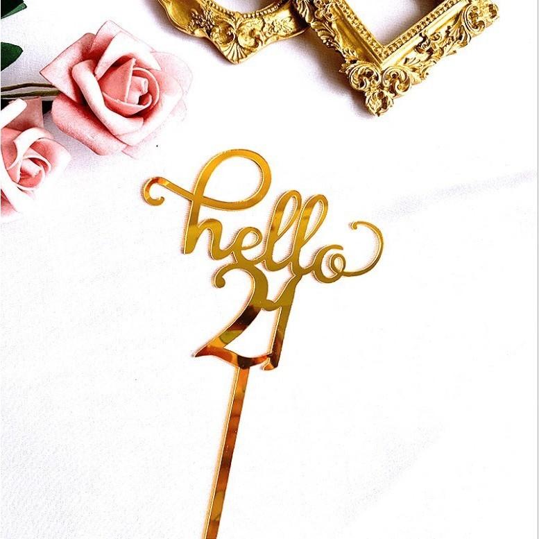 Hello 21 Acrylic Cake Topper