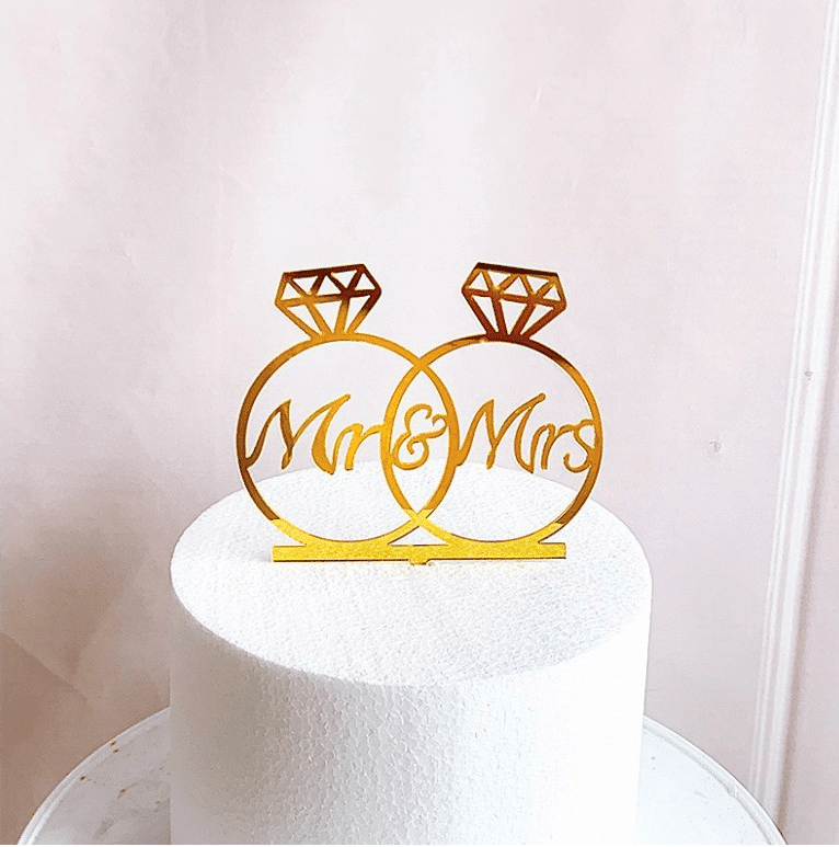 Mr & Mrs Double Diamond Acrylic Cake Topper