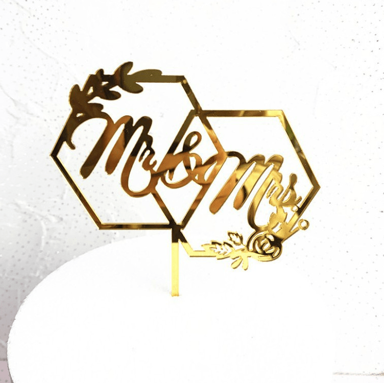 Mr & Mrs Gold Cake Topper