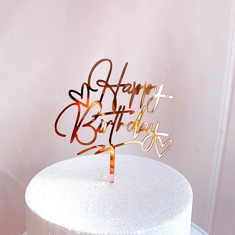 Rose Gold Happy Birthday Cake Topper